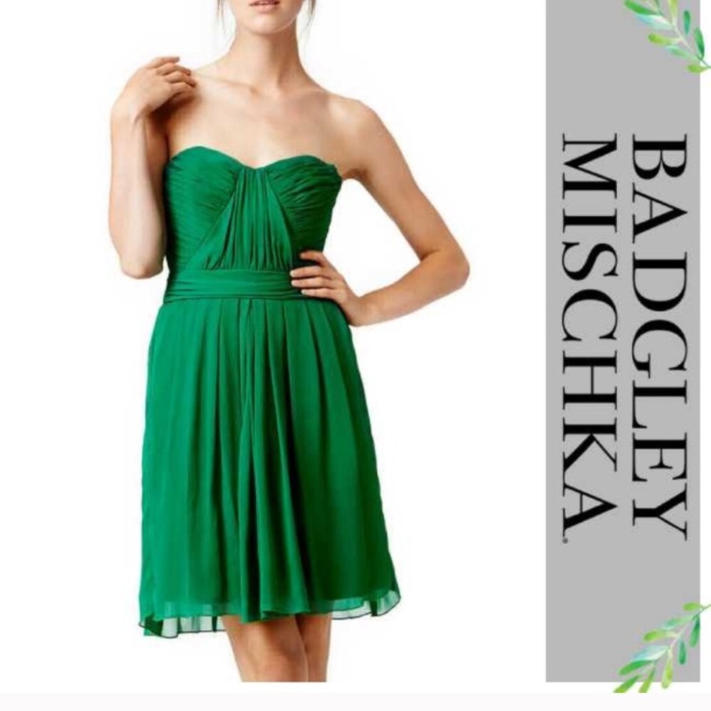 Badgley Mischka emerald green chiffon dress